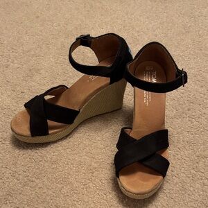 Toms Black Crisscross Ankle-Strap Espadrille Wedges